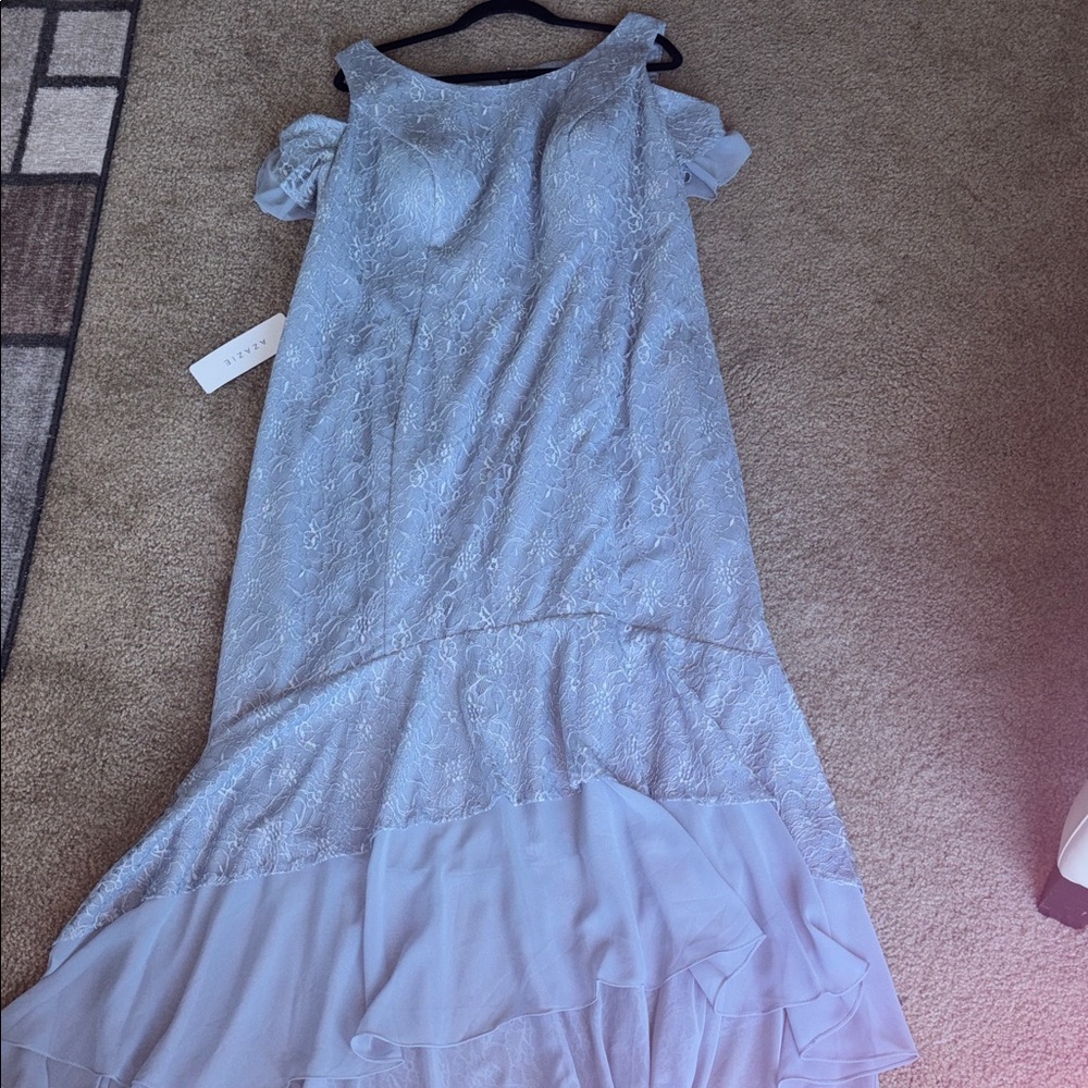 Azazie High Low Lace Dress in Gray